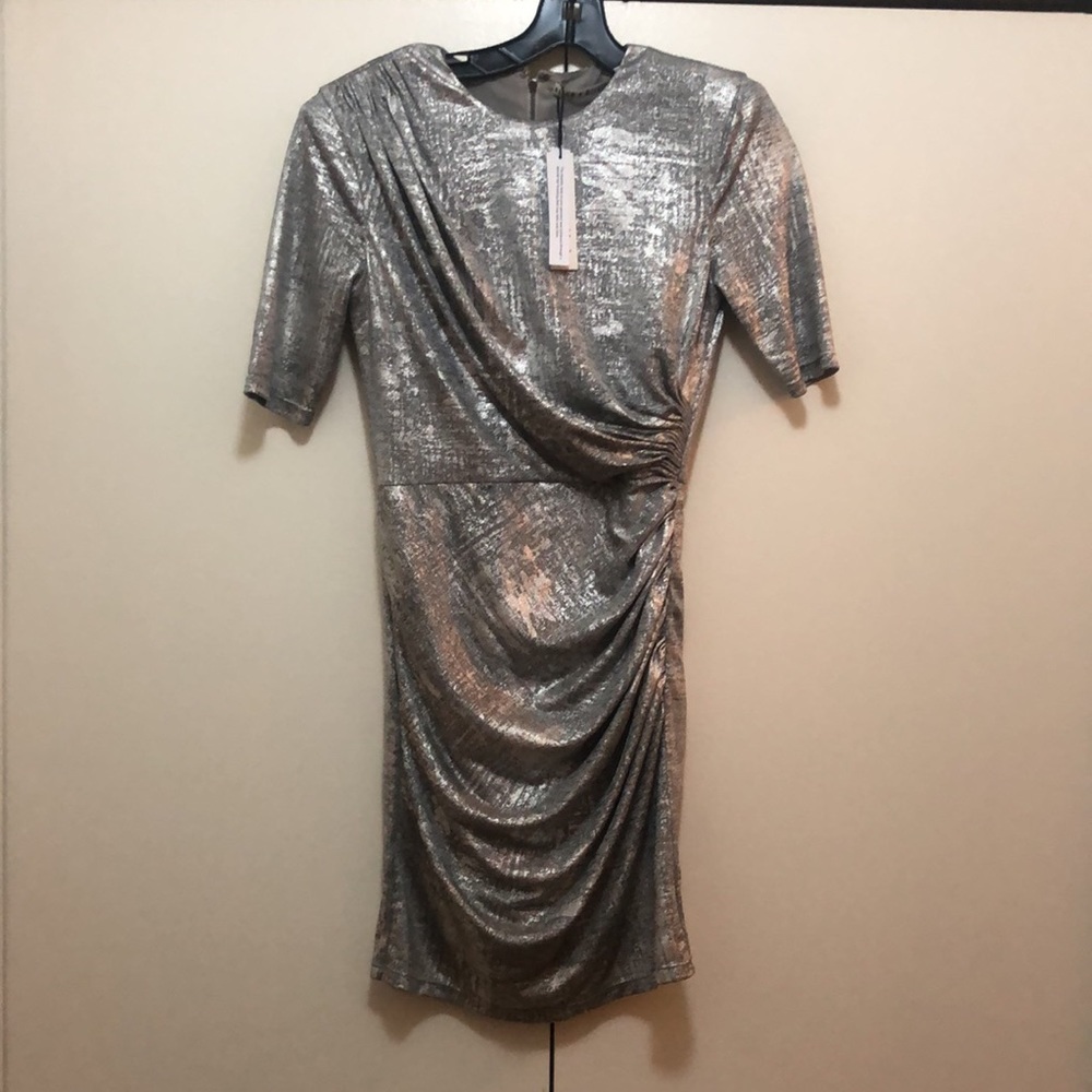 NWT $330 ALICE + OLIVIA Delora Ruched Metallic Mini Dress in size 14 ! - Picture 5 of 12